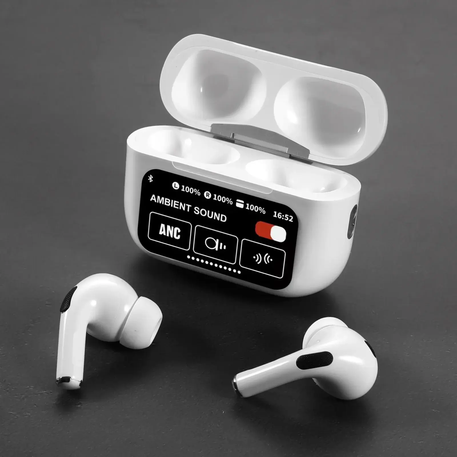 A9-Pro-ANC-White A9 Pro ANC Touch Screen Display Earbuds – White Color - Image 1