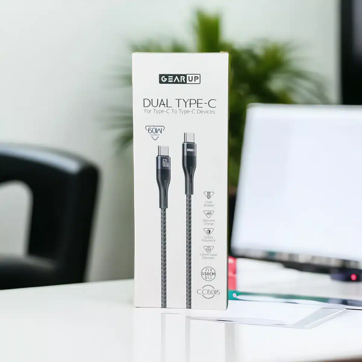 gearup_cc6015_type-c_to_type-c_pd_fast_charging_cable_data_cable_bdshop GearUP CC6015 Type-C to C 60W PD Fast Charging & Data Cable – 1.5m - Image 1
