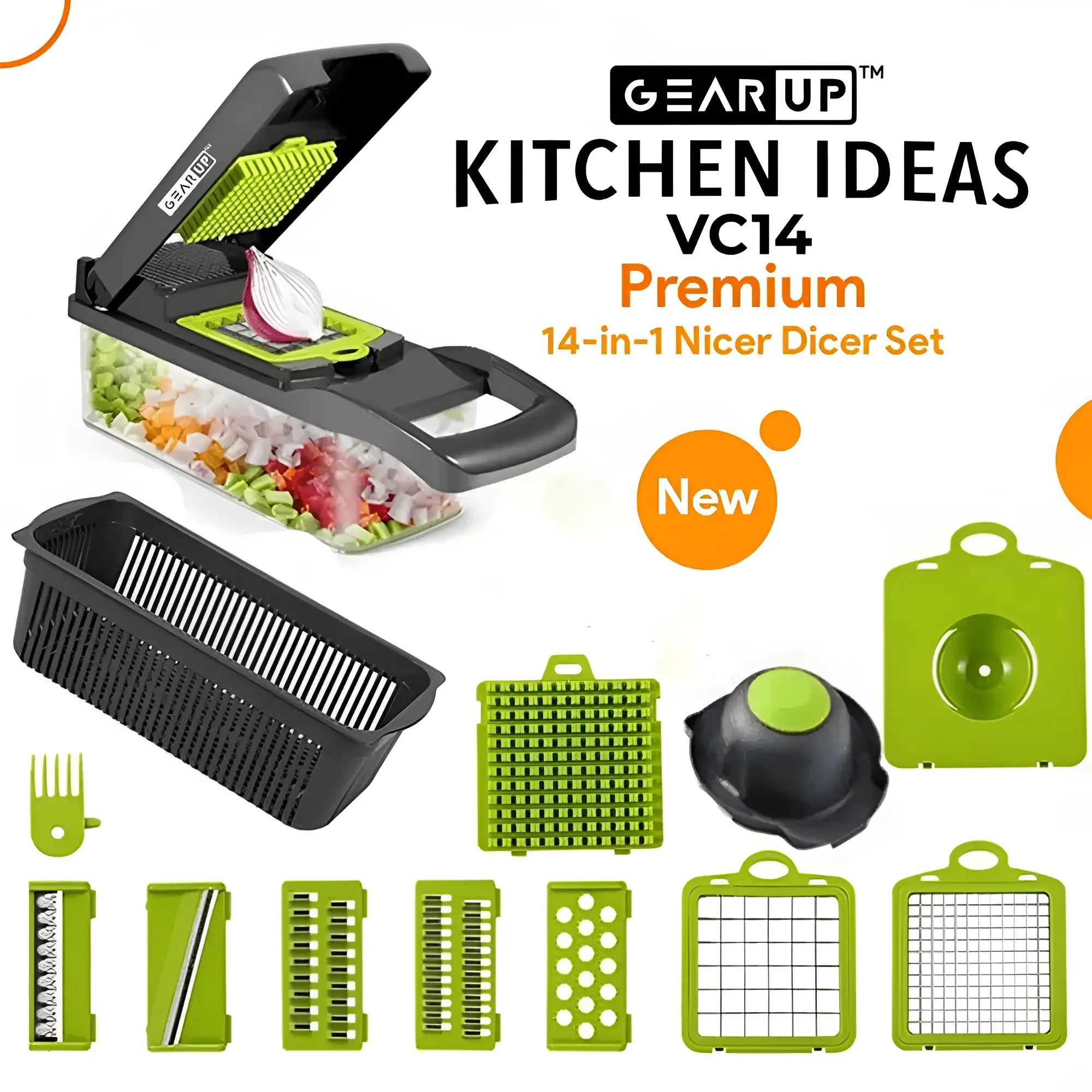 image-upscaled-18 GearUP VC14 Premium 14-in-1 Vegetable and Fruits Multifuction Cutting Slicer Kitchen Tools - Image 1