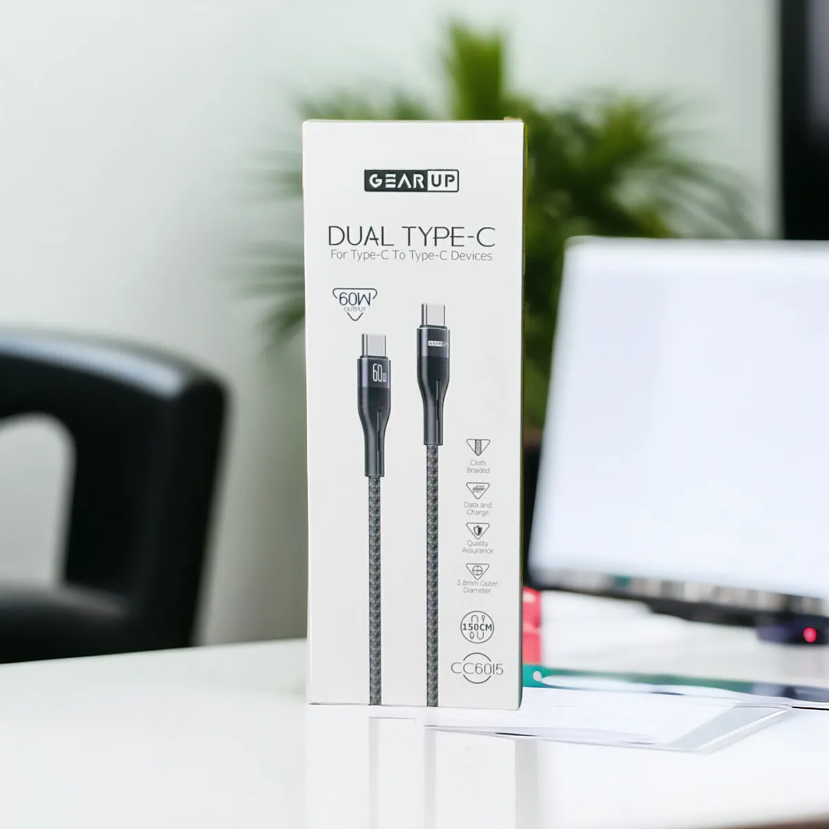 gearup_cc6015_type-c_to_type-c_pd_fast_charging_cable_data_cable_bdshop GearUP CC6015 Type-C to C 60W PD Fast Charging & Data Cable – 1.5m - Image 1